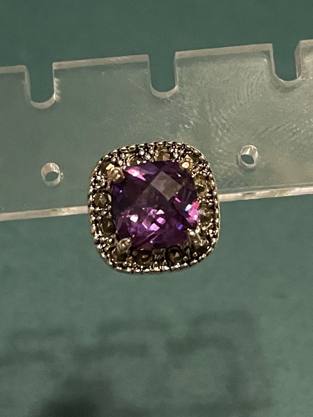 Vintage Purple Amethyst Rhinestone Marcasite Sterling Silver Single Earring